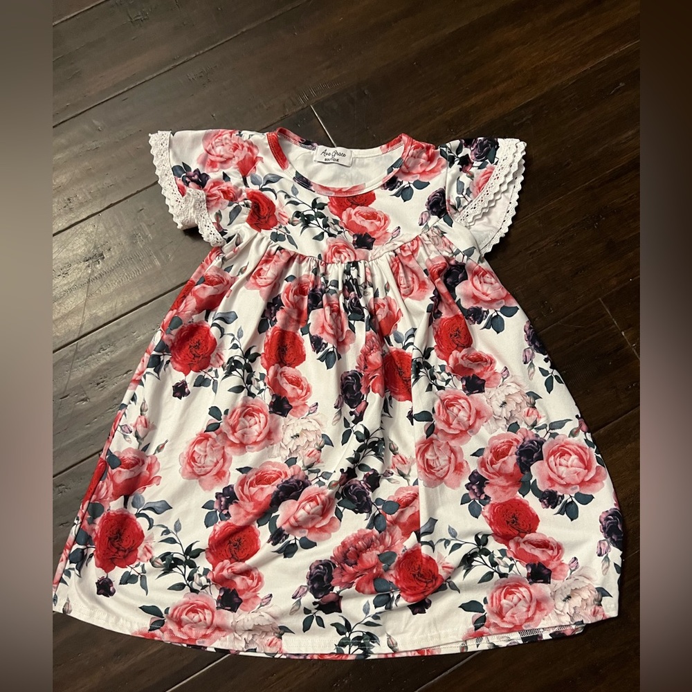 Boutique Flutter Sleeved Dress - Red Roses